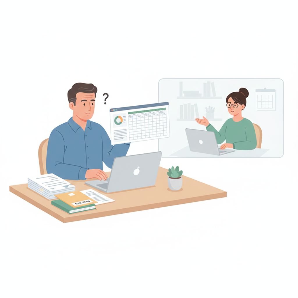 Business owner choosing between DIY bookkeeping and outsourced bookkeeping