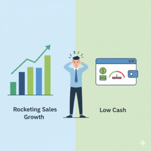 Business with rising sales but lack cash flow illustration