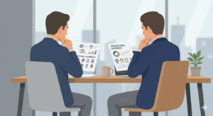 Business owner analyzing payroll and operational costs before making cost cutting decisions