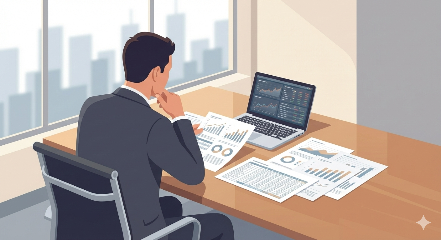 Business leader reviewing financial numbers before making layoff decisions