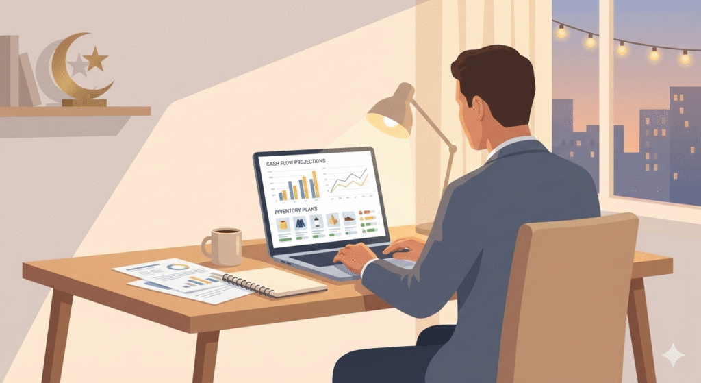 SME owner preparing Ramadan cash flow and inventory planning