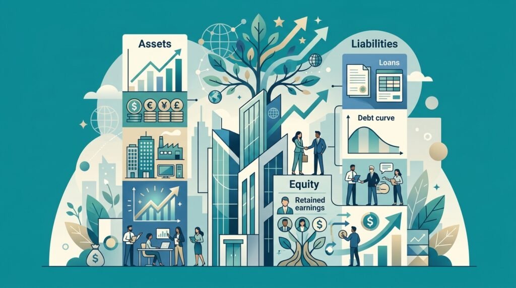 component balance sheets: asset, liabilities, equity.